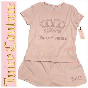 Juicy Couture Rhinestone Crown Signature Logo Velour S/S Shirt & Short PJ Set